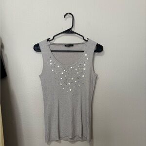 Embellished Metallic Silver Sleeveless Tank Top